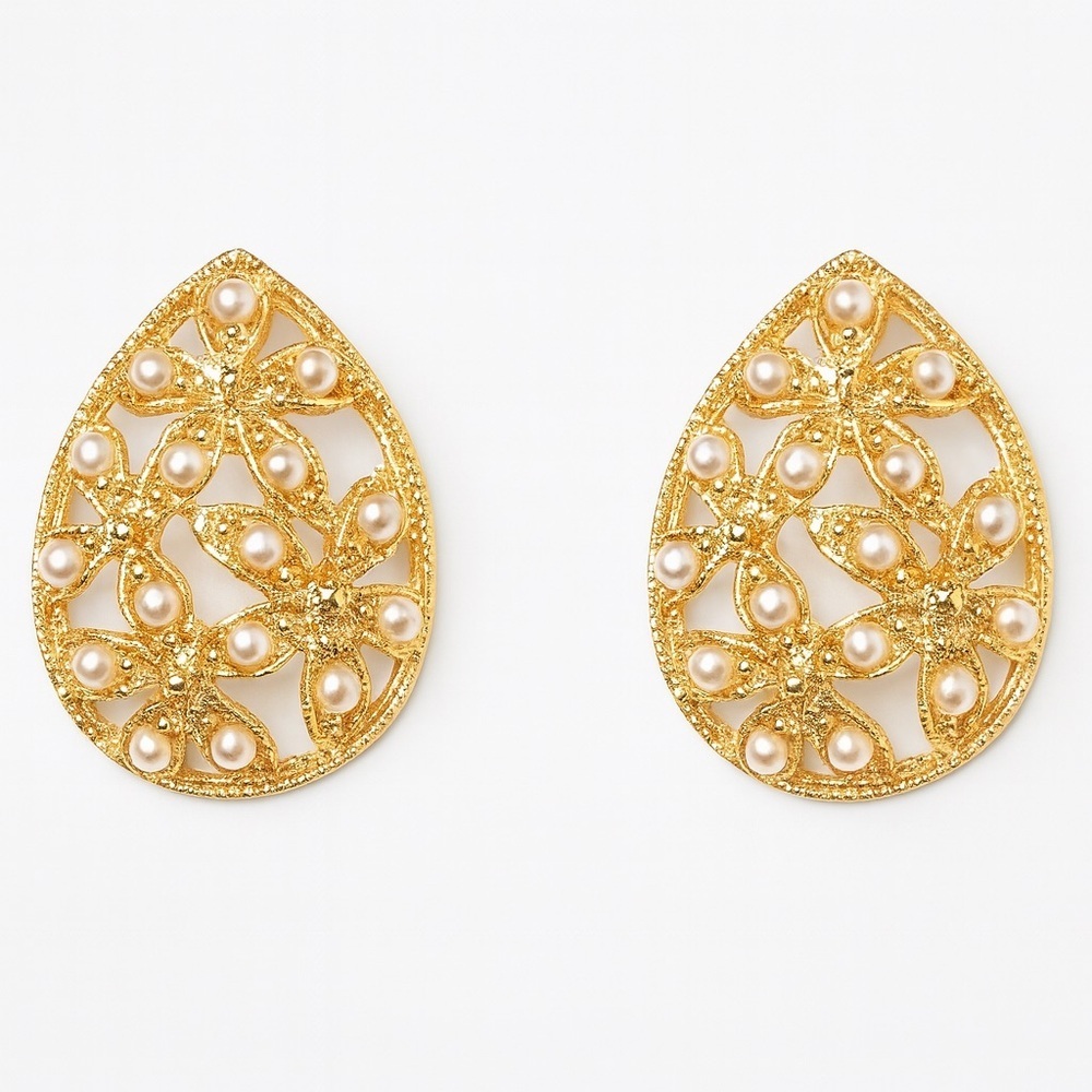 ⚜️ Elegant Gold Filigree Pearl Drop Earrings ✨